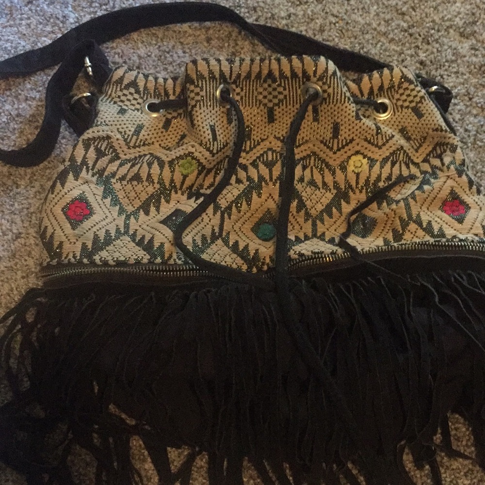 Boho Drawstring tassel bag